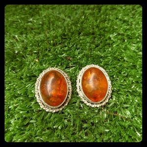 Vintage Baltic Amber and silver clip on earrings